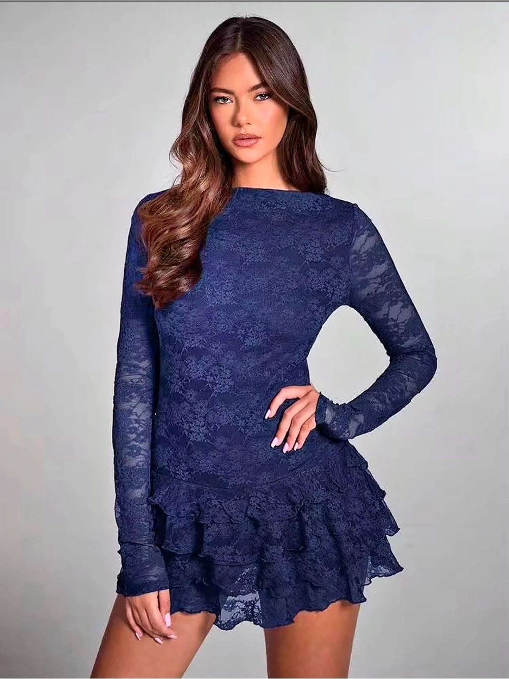 Verdusa Floral Lace Mini Dress Blue XS NWT